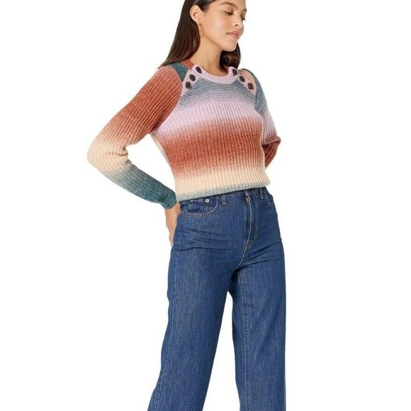 MADEWELL Women's XXS Space Dyed Sorbet Wool Alpaca Button-Shoulder Sweater - Picture 4 of 10